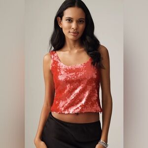 Lyrebird X Anthropologie Sequin Tank Top - Dark Pink - Large - NWT